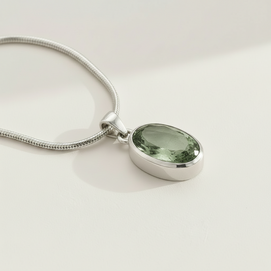 Green Amethyst Checker Cut Pendant Necklace