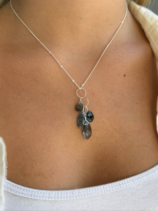 Blue Gemstones Cluster Necklace