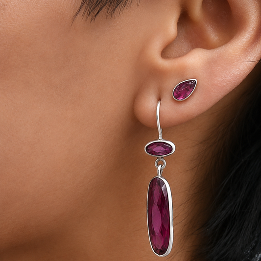 Rhodolite Garnet Faceted Stone Drop Earrings