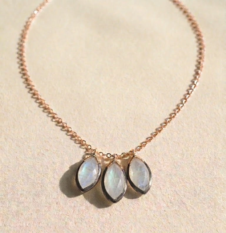 Rainbow Moonstone Petals Necklace