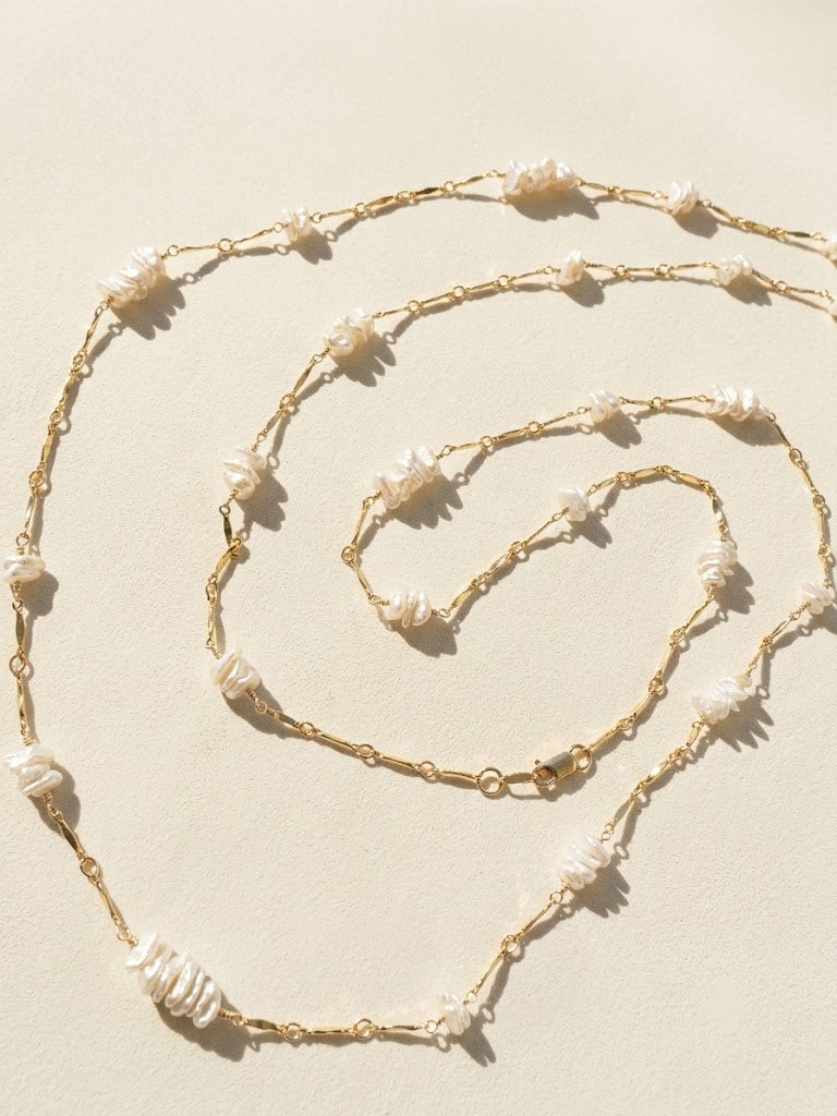 Long Keshi Pearl Chain Necklace