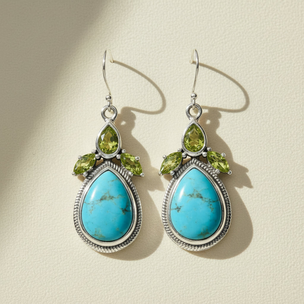 Peridot & Blue Mohave Turquoise Gemstone Earrings