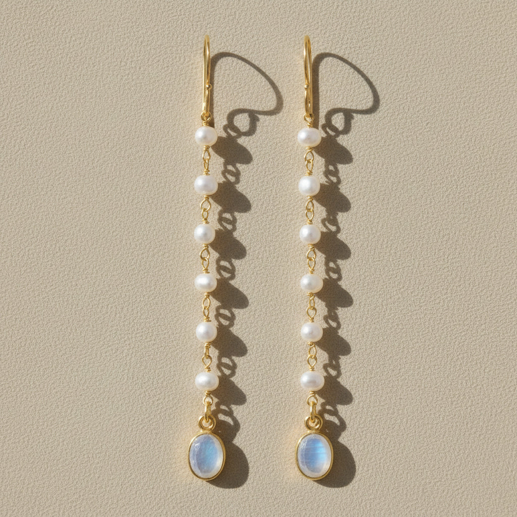 Rainbow Moonstone Duster Dangle Earrings
