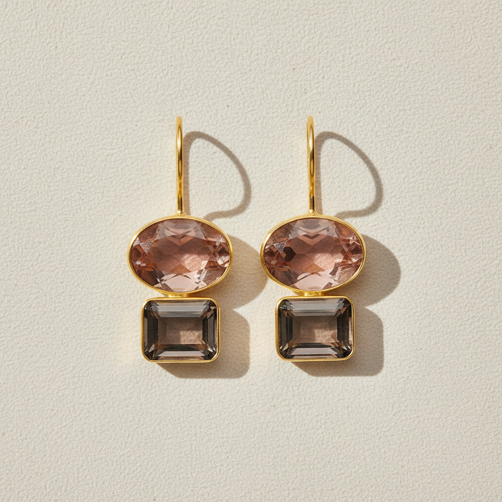Champagne & Smoky Quartz Double Valencia Earrings