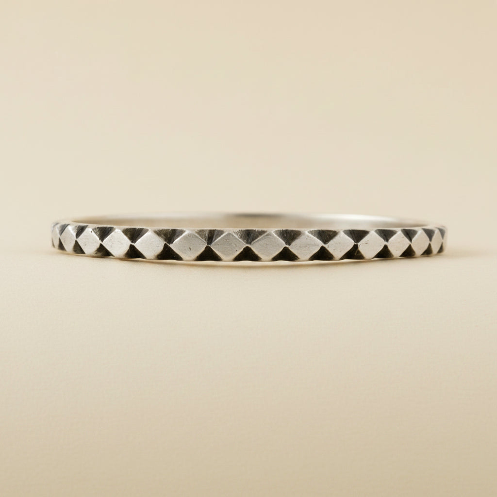 Hand Carved Diamond Pattern Cuff Bracelet