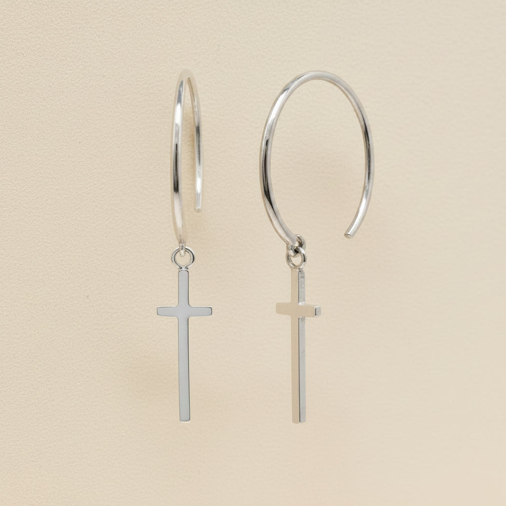 Dainty Cross Hoop Earrings