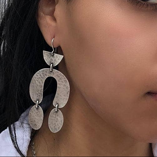 Large Hammered Mid-Century Drop Earrings