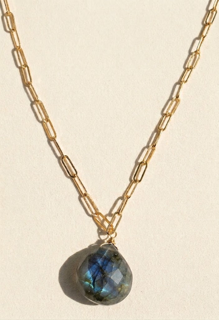 Paperclip Chain Dainty Stone Drop Necklace