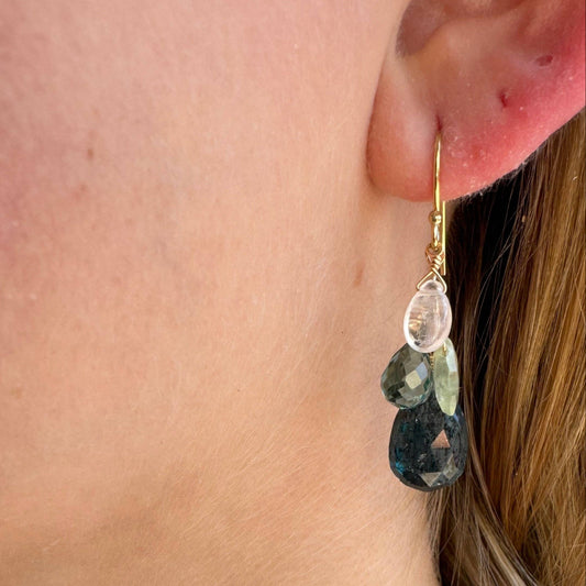 Blues and Greens Cluster Earrings