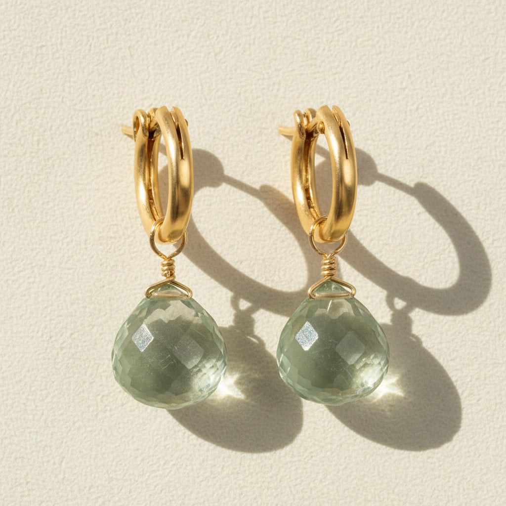 Green Amethyst Briolette Huggie Earrings