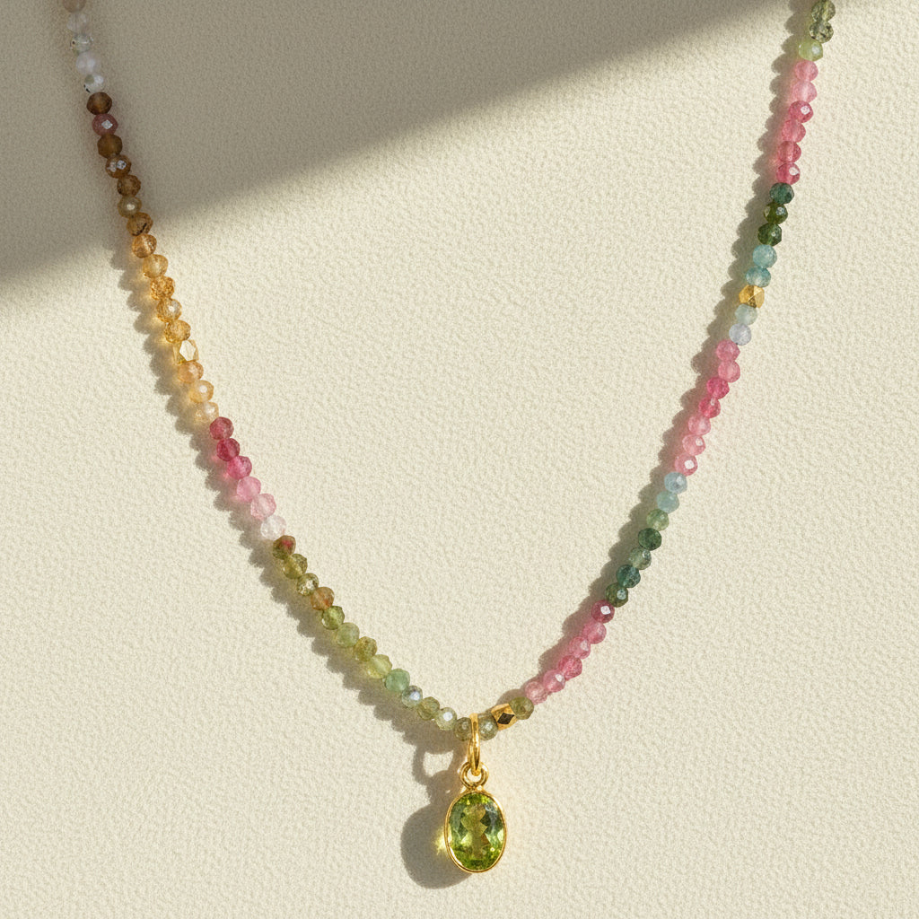Watermelon Tourmaline & Peridot Charm Necklace
