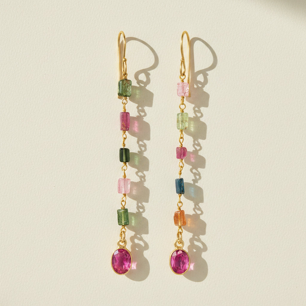 Tourmaline & Pink Topaz Dangle Earrings