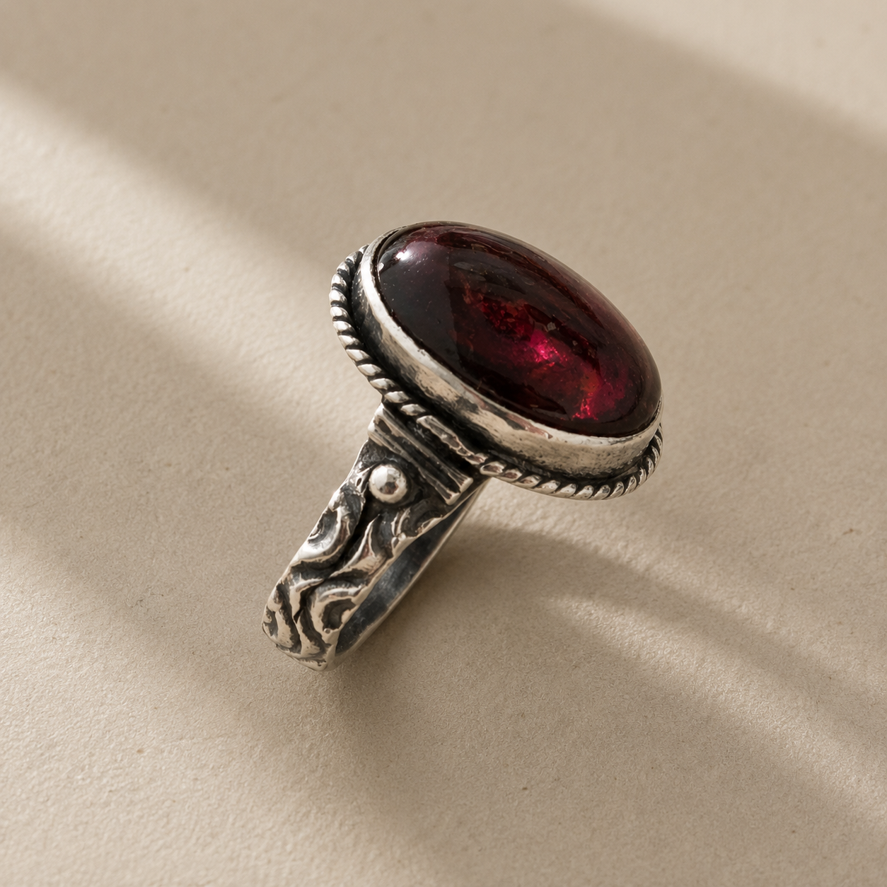 Large Oval Cabochon Garnet Ring