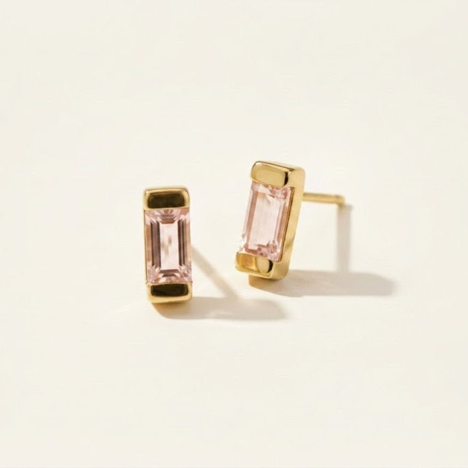 Gold Baguette Stud Earrings