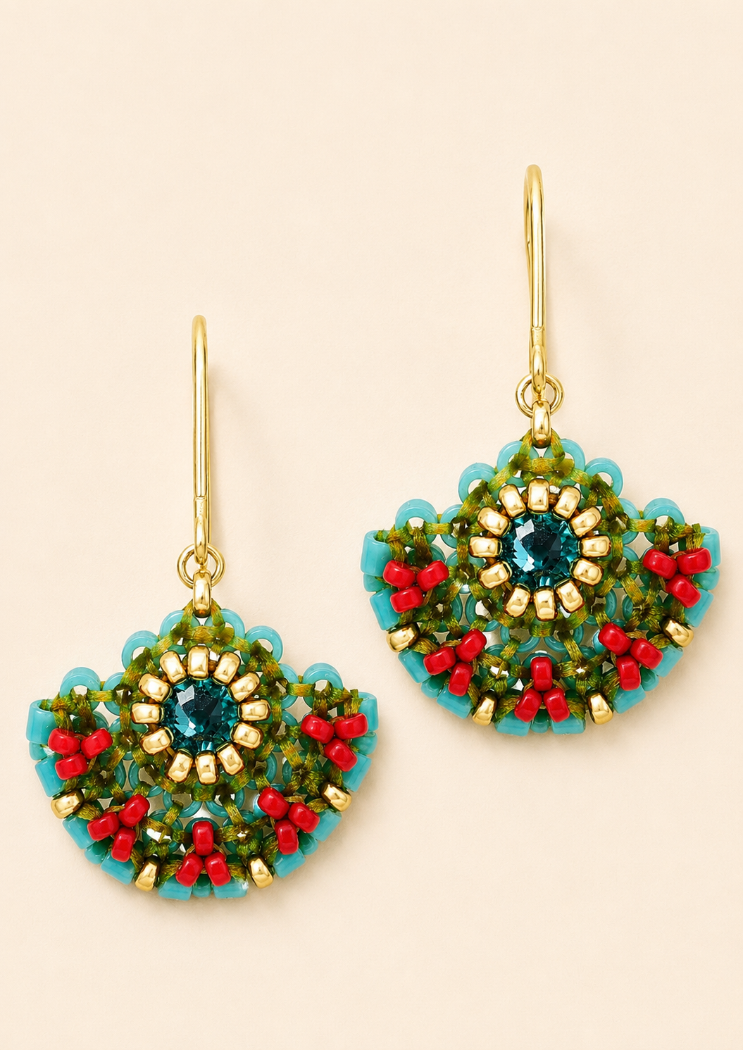 Abstract Beaded Earrings in Turquoise and Red