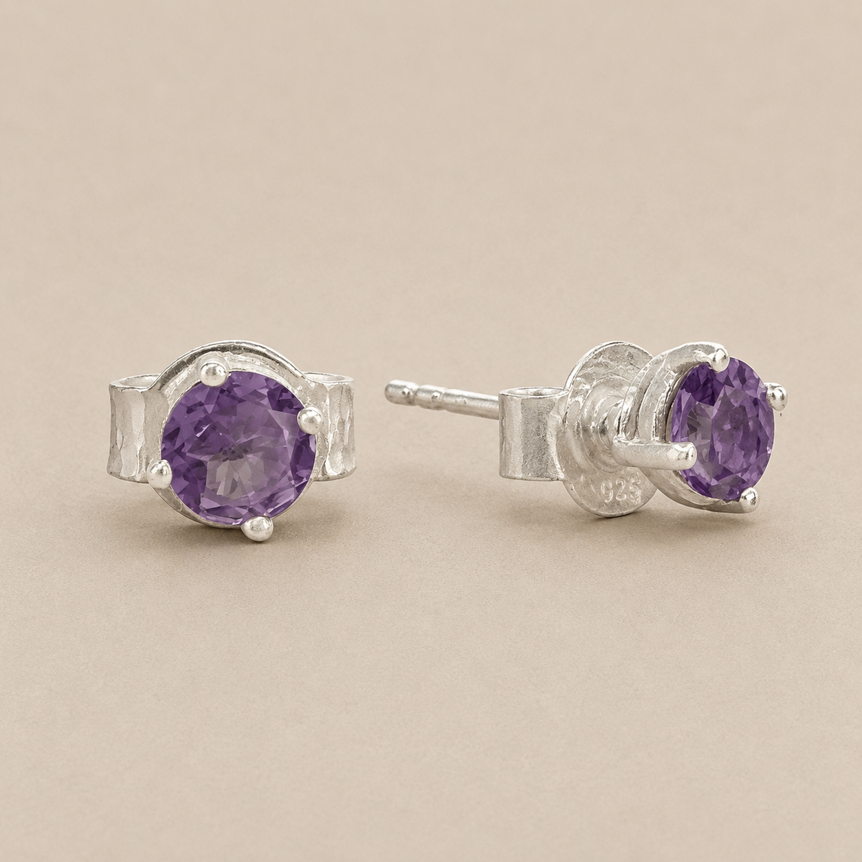 Amethyst Prong Set Stud Earrings