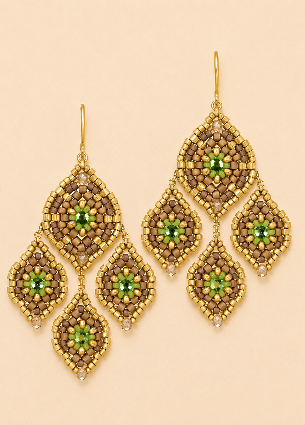 Chandelier Beaded Earring in Gold and Bright Green
