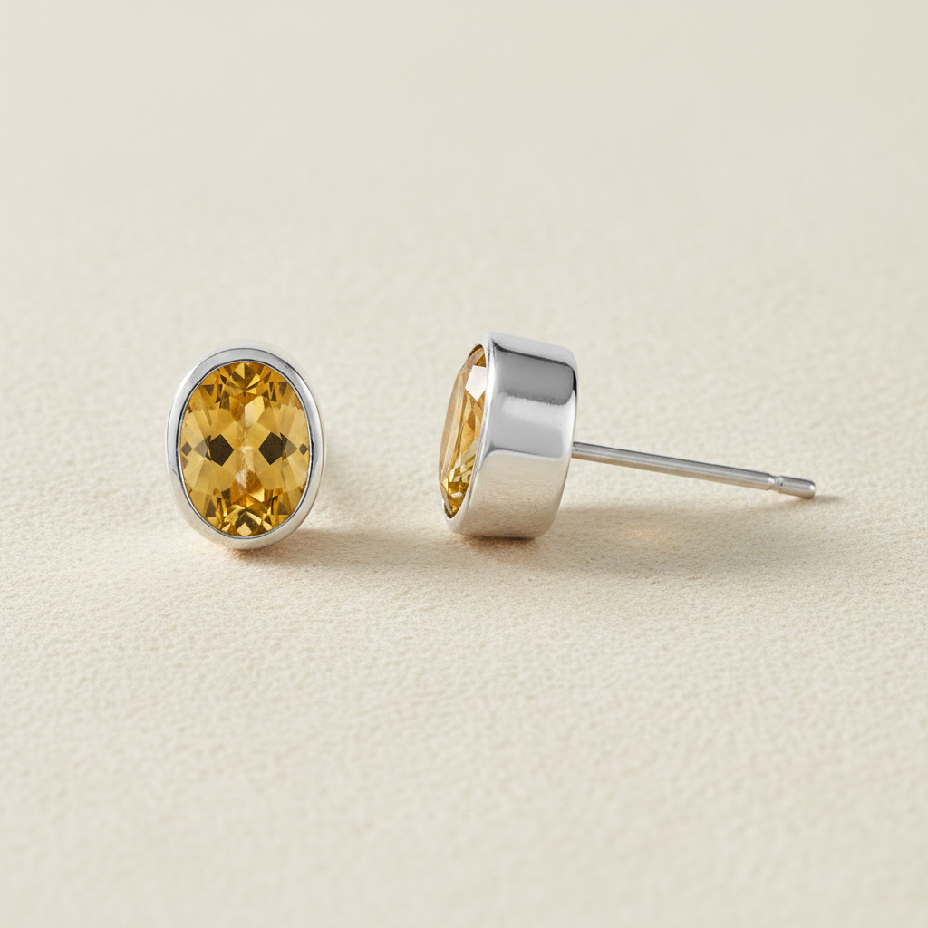 Oval Gemstone Stud Earrings