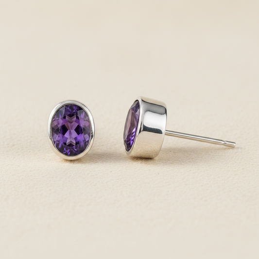 Oval Gemstone Stud Earrings