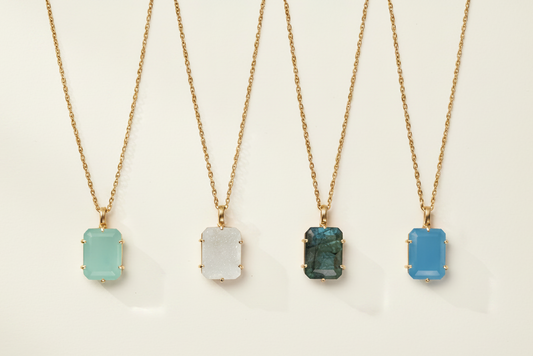 Emerald Cut Semi-Precious Pendant Necklace