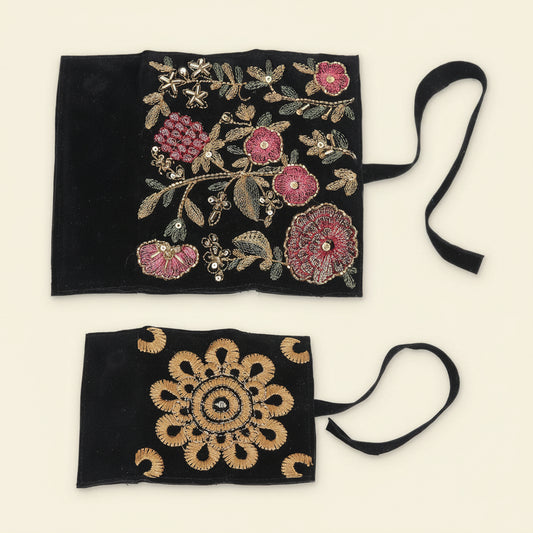 Handmade Gold Floral Embroidered Jewelry Rolls