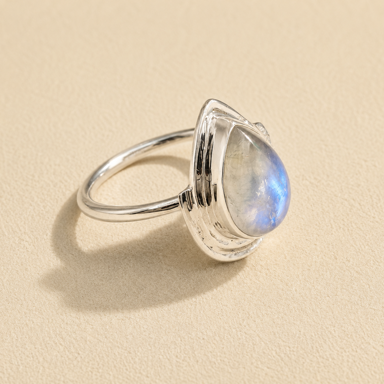 Rainbow Moonstone Teardrop Ring