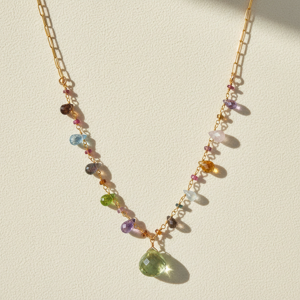 Green Amethyst Wildflower Paperclip Necklace