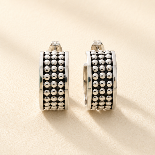 Beaded Half-Hoop Post Earrings