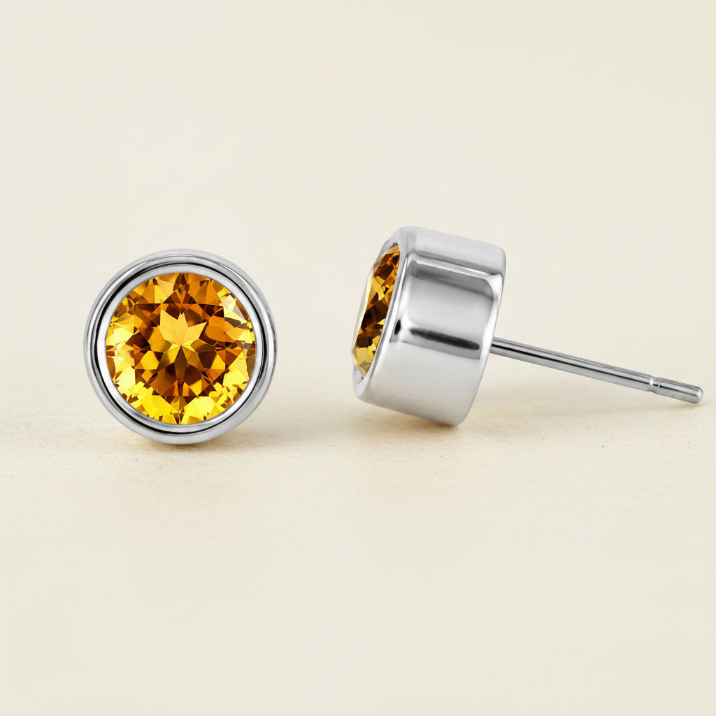 Large Round Gemstone Stud Earrings