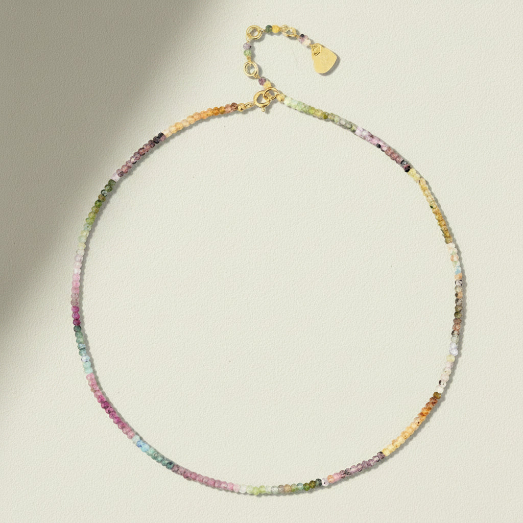 Watermelon Tourmaline Gemstone Beaded Choker Necklace