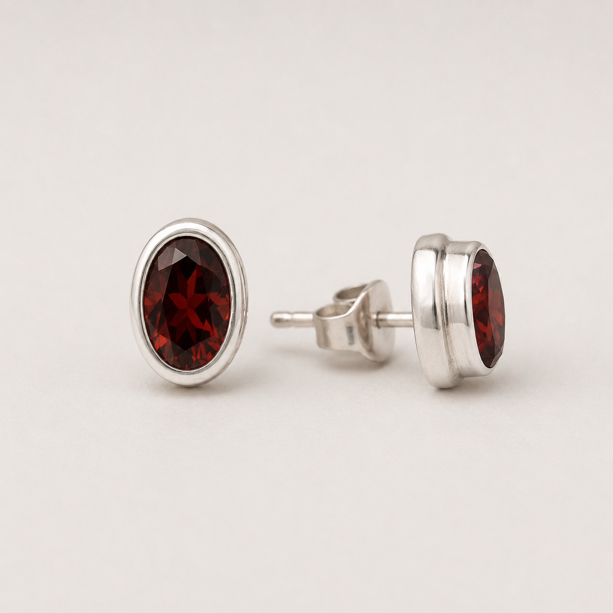 Oval Garnet Stud Earrings