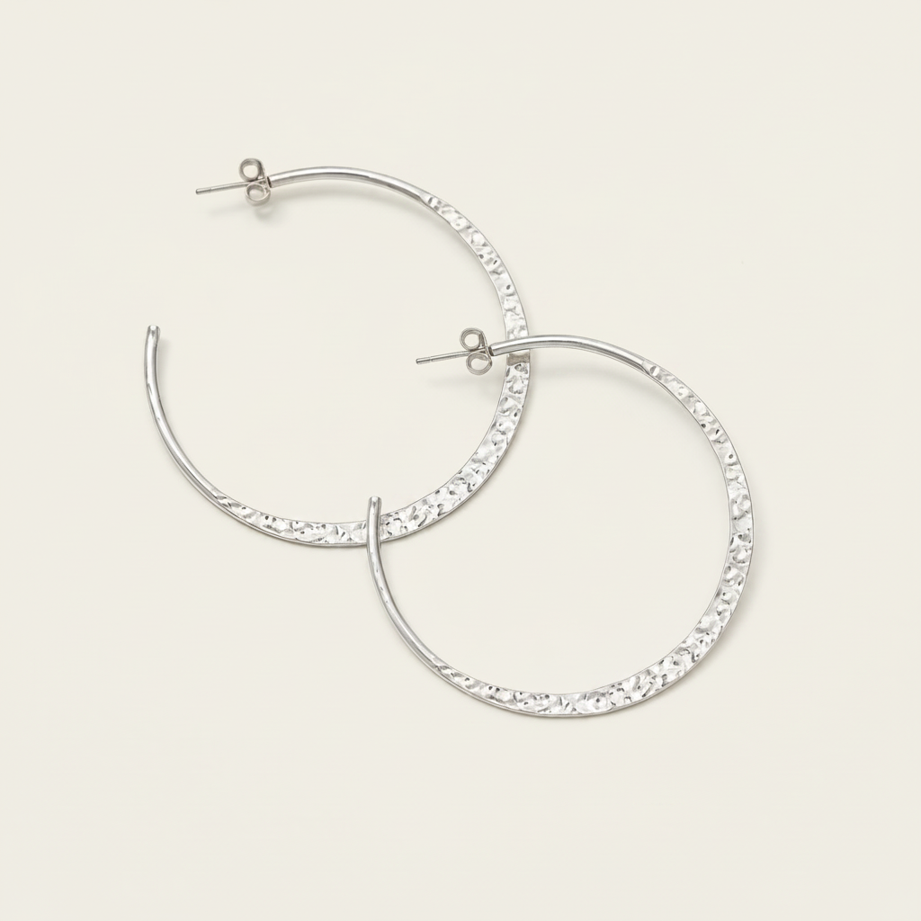 Medium Hammered Hoop Earring with Post