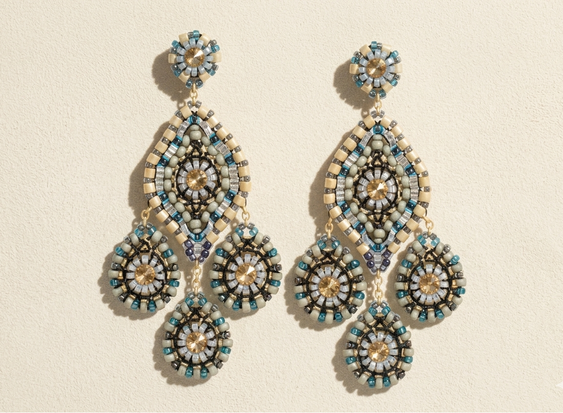 Iolite and Gold Beaded Chandelier Earring