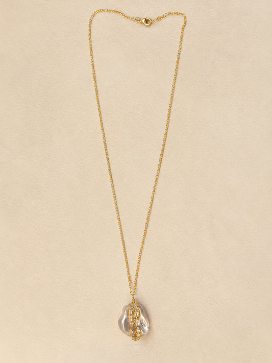 Bead Wrapped Pearl Pendant Necklace