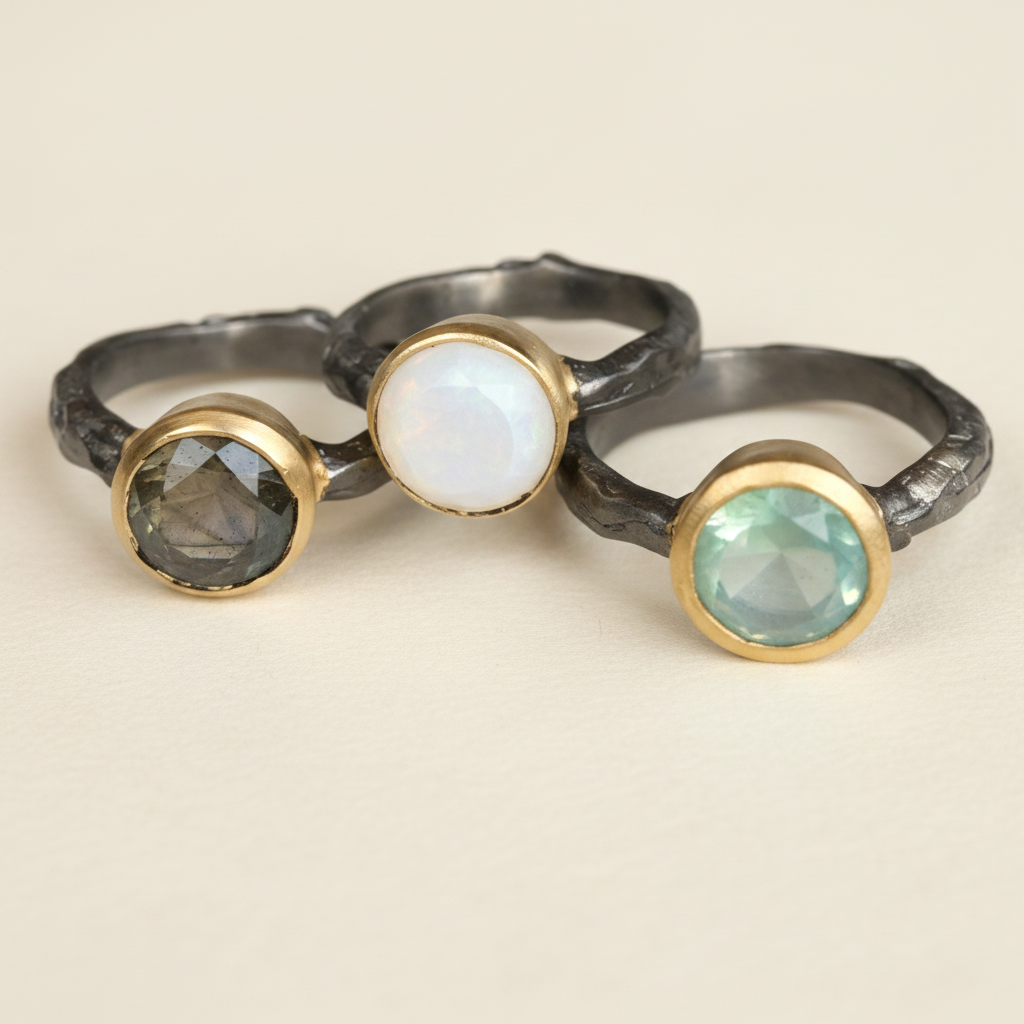 Hammered Band Chalcedony Ring
