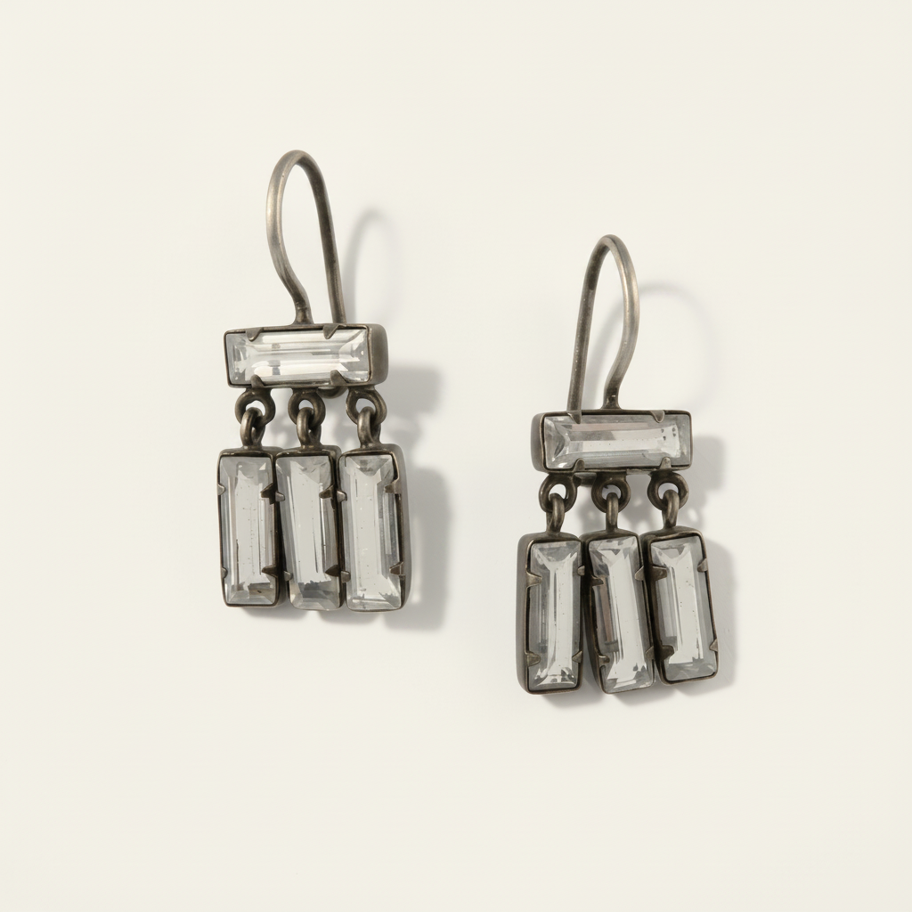 Clear Quartz Baguette Dangle Earrings
