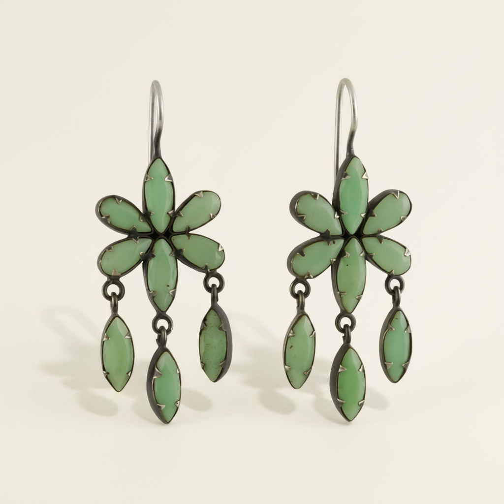Chrysoprase Flower Earring with Faceted Marquis Dangles