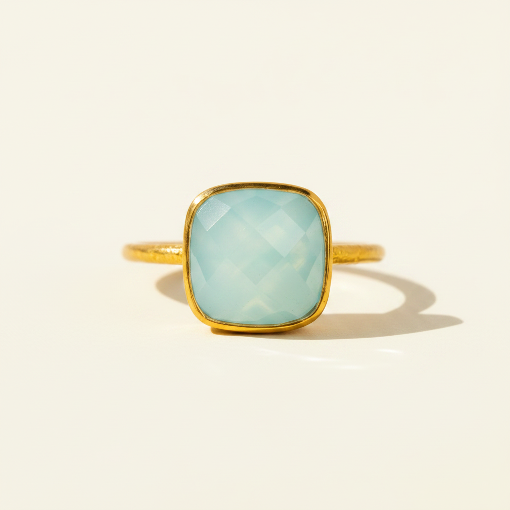 Square Gold Vermeil Chalcedony Ring
