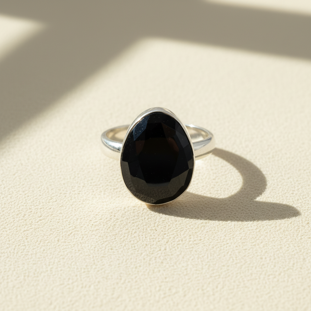 Black Spinal Checkerboard Cut Ring