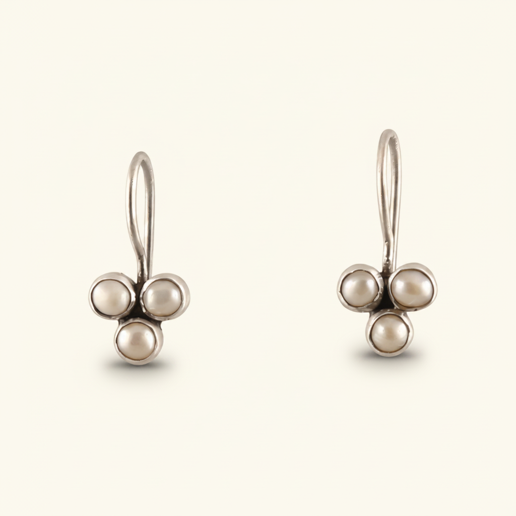 Dainty White Pearl Clover Drop Earring
