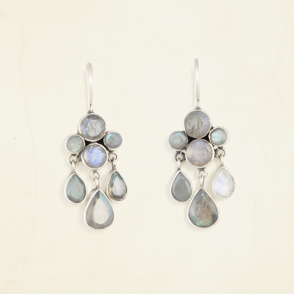 Faceted Labradorite Cluster Dangle Earrings