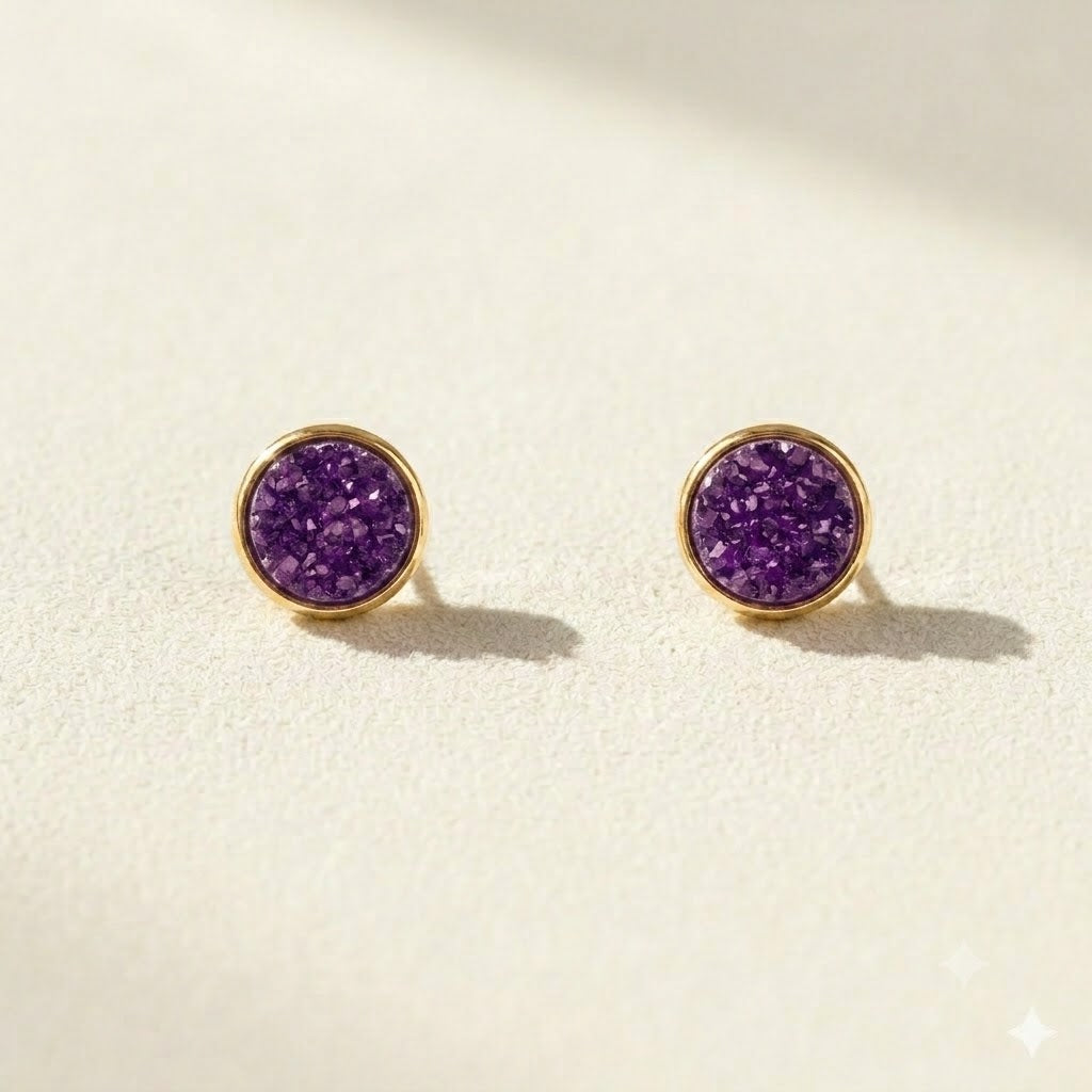 Small Round Druzy Stud Earrings