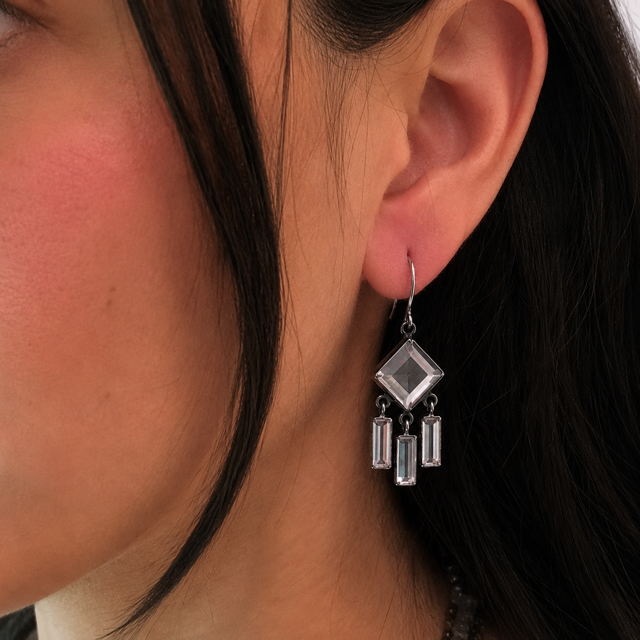 Clear Quartz Deco Chandelier Earrings