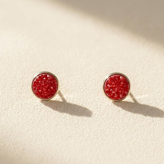 Small Round Druzy Stud Earrings