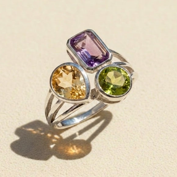 Peridot, Citrine, Amethyst Trio Ring