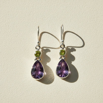 Amethyst & Peridot Dangle Earrings