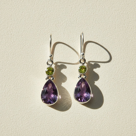 Amethyst & Peridot Dangle Earrings