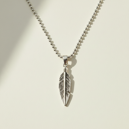 Oxidized Feather Pendant Necklace