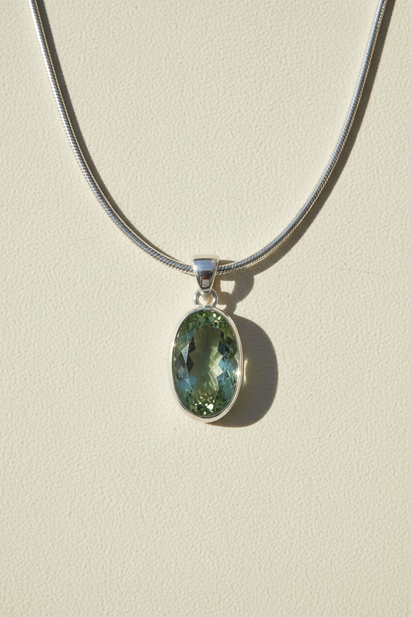 Green Amethyst Checker Cut Pendant Necklace