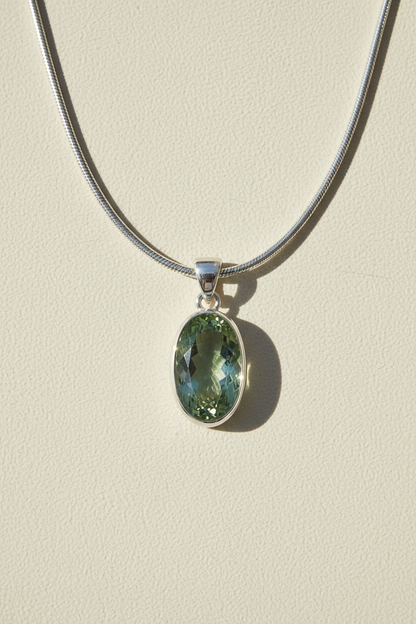 Green Amethyst Checker Cut Pendant Necklace